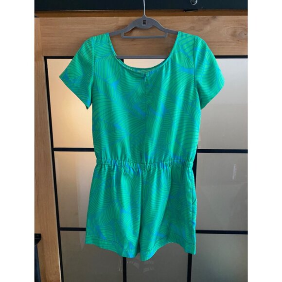 LOFT Blue and Green Palm Leaf Short Sleeve Romper - Picture 3 of 4